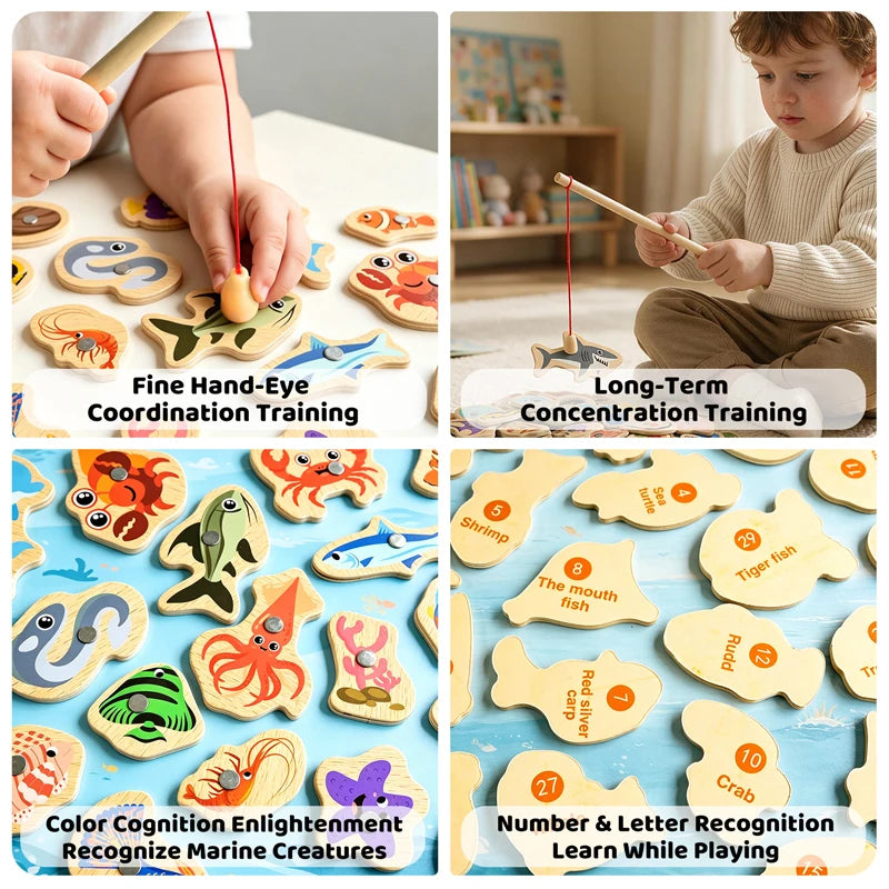 Jouets de pêche Montessori en bois pour enfants
