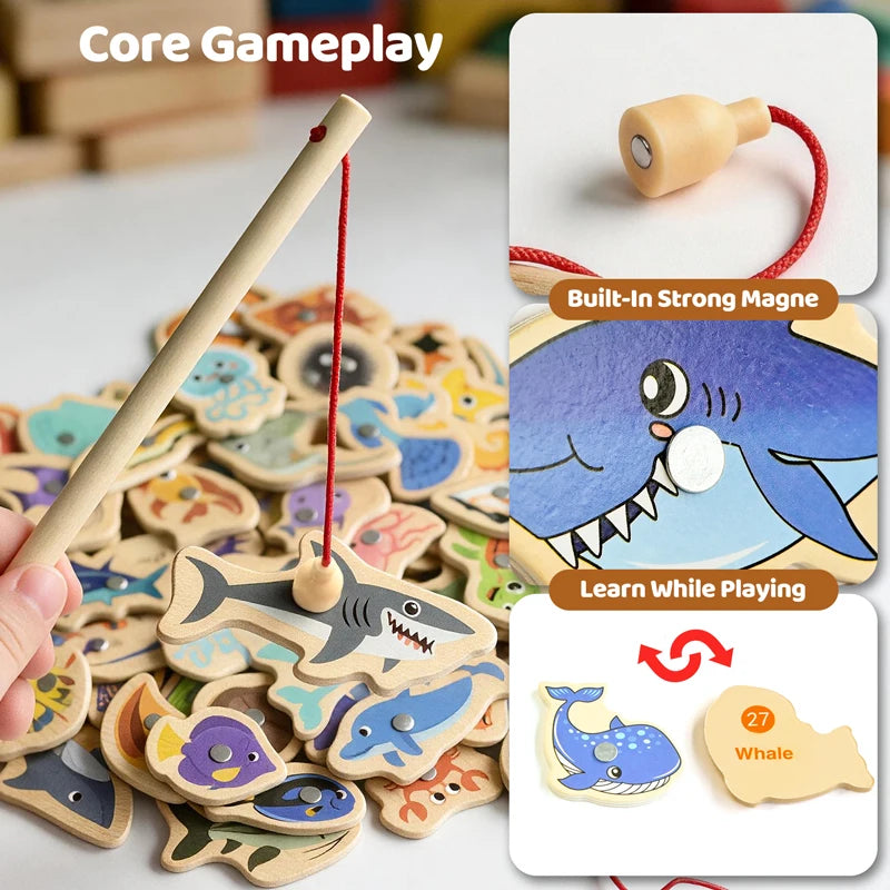 Jouets de pêche Montessori en bois pour enfants